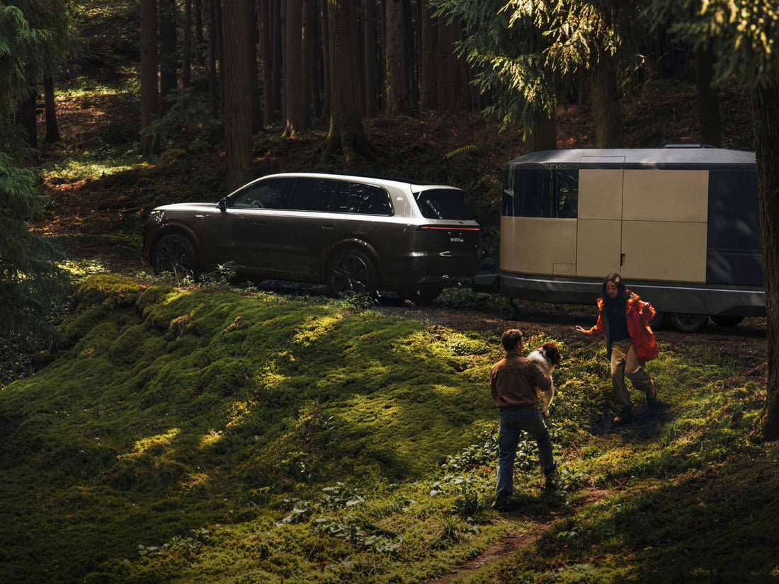 Li Auto L9 with a trailer on a forest road